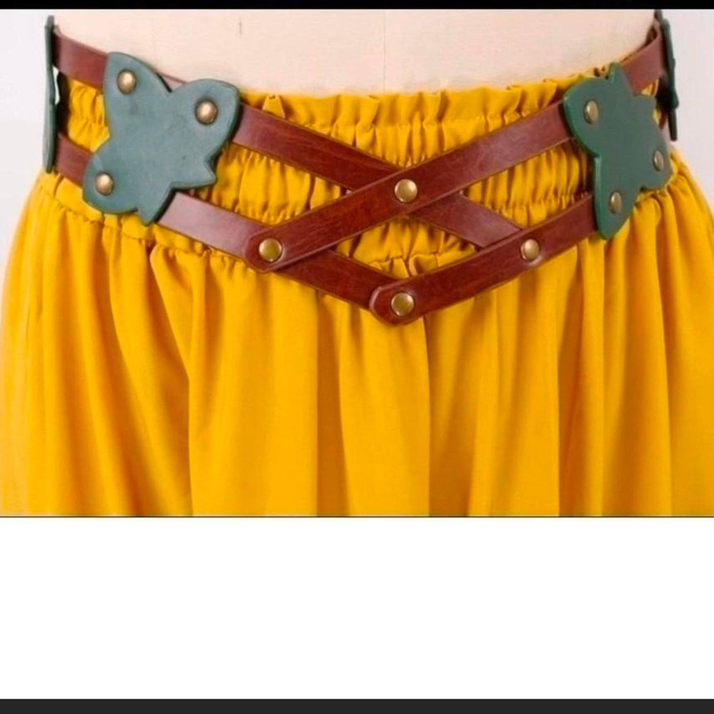 Womens Butterfly Cage Belt Brown Green Faux Leather Lace Up Cincher Fairycore